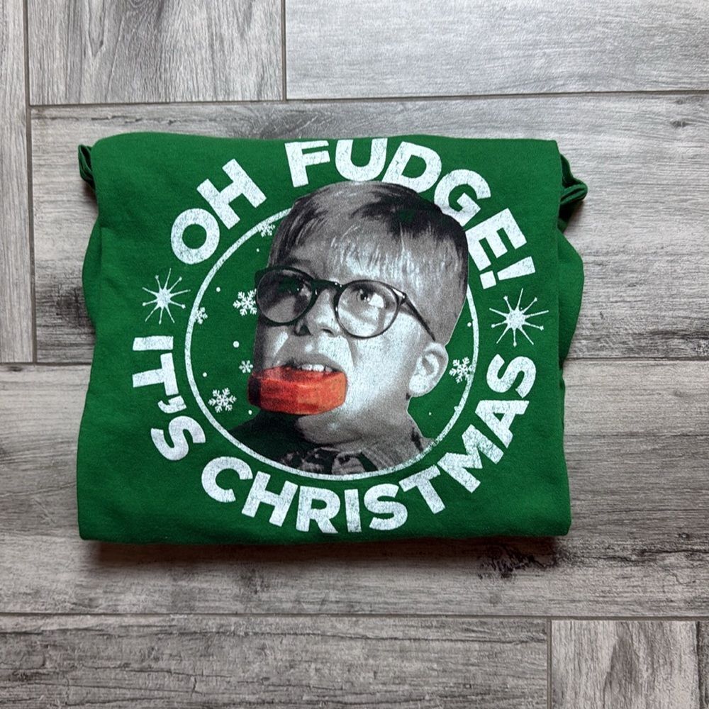 A Christmas Story Mens Green Oh Fudge! Ralphie Parker Graphic T-Shirt Size XL